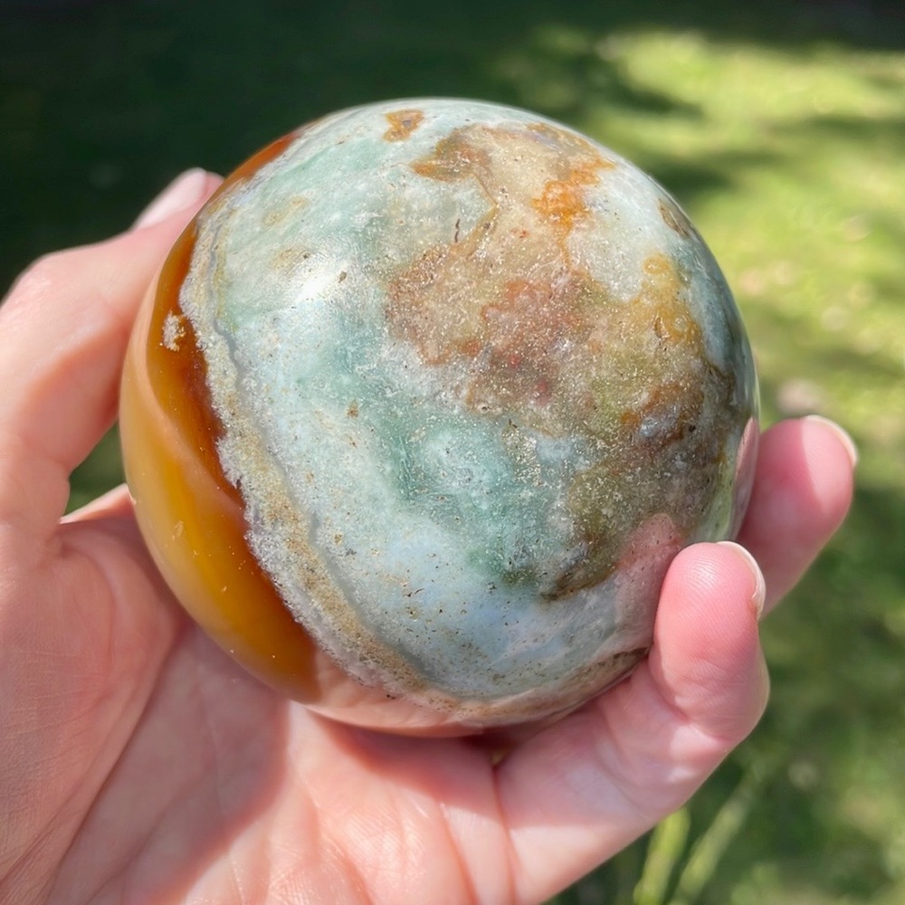 🌊Beach Vibes Large Ocean Jasper & Agate Crystal Sphere🌊~ approx 3”